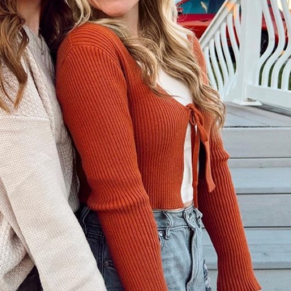 Tie front rib knit cardigan